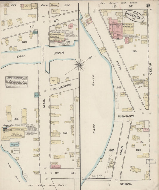 Sanborn Fire Insurance Map from Green Bay, Brown County, Wisconsin (1883), Sheet #0009 - Historic Sanborn Fire Insurance Map Print, vintage old map wall art, antique decor, genealogy gift, Wisconsin Wisconsin map