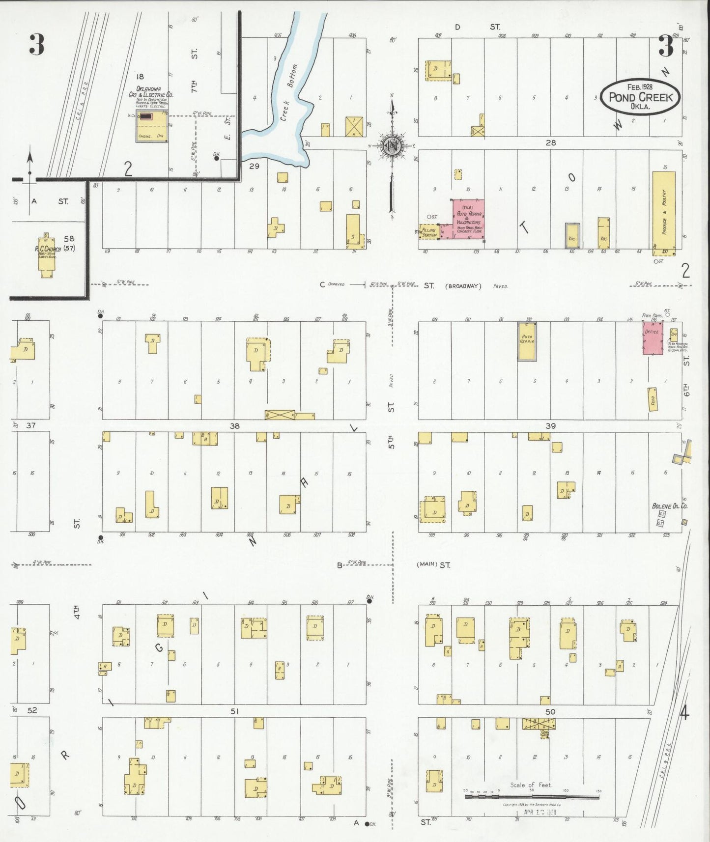Sanborn Fire Insurance Map from Pond Creek, Grant County, Oklahoma (1928), Sheet #0003 - Complete Map Set gallery image, historic Sanborn map, vintage wall art, Oklahoma Oklahoma