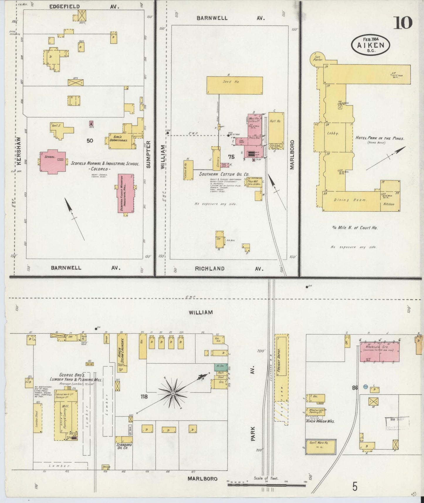 Sanborn Fire Insurance Map from Aiken, Aiken County, South Carolina (1904), Sheet #0010 - Complete Map Set gallery image, historic Sanborn map, vintage wall art, South Carolina South Carolina