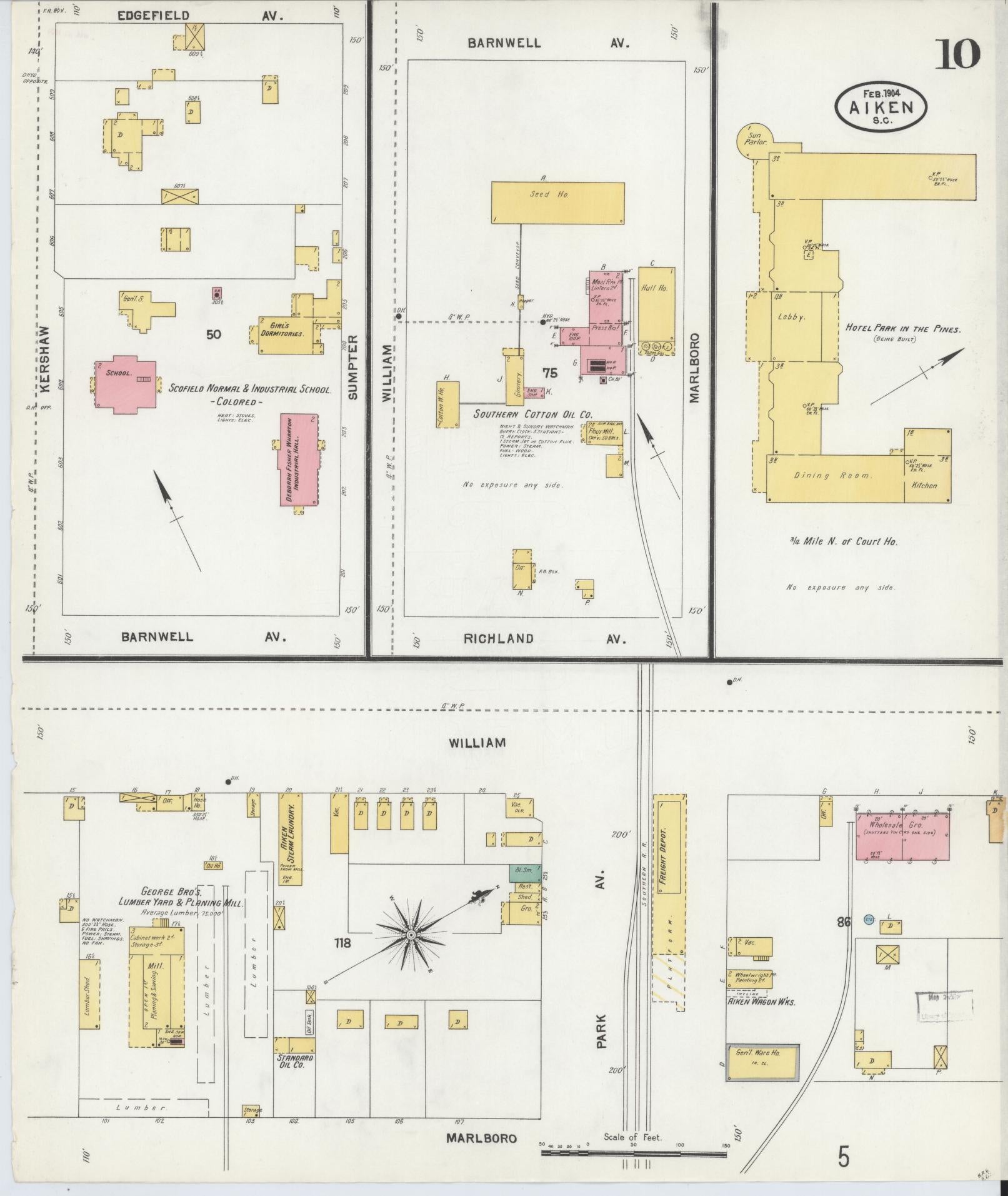 Sanborn Fire Insurance Map from Aiken, Aiken County, South Carolina (1904), Sheet #0010 - Complete Map Set gallery image, historic Sanborn map, vintage wall art, South Carolina South Carolina