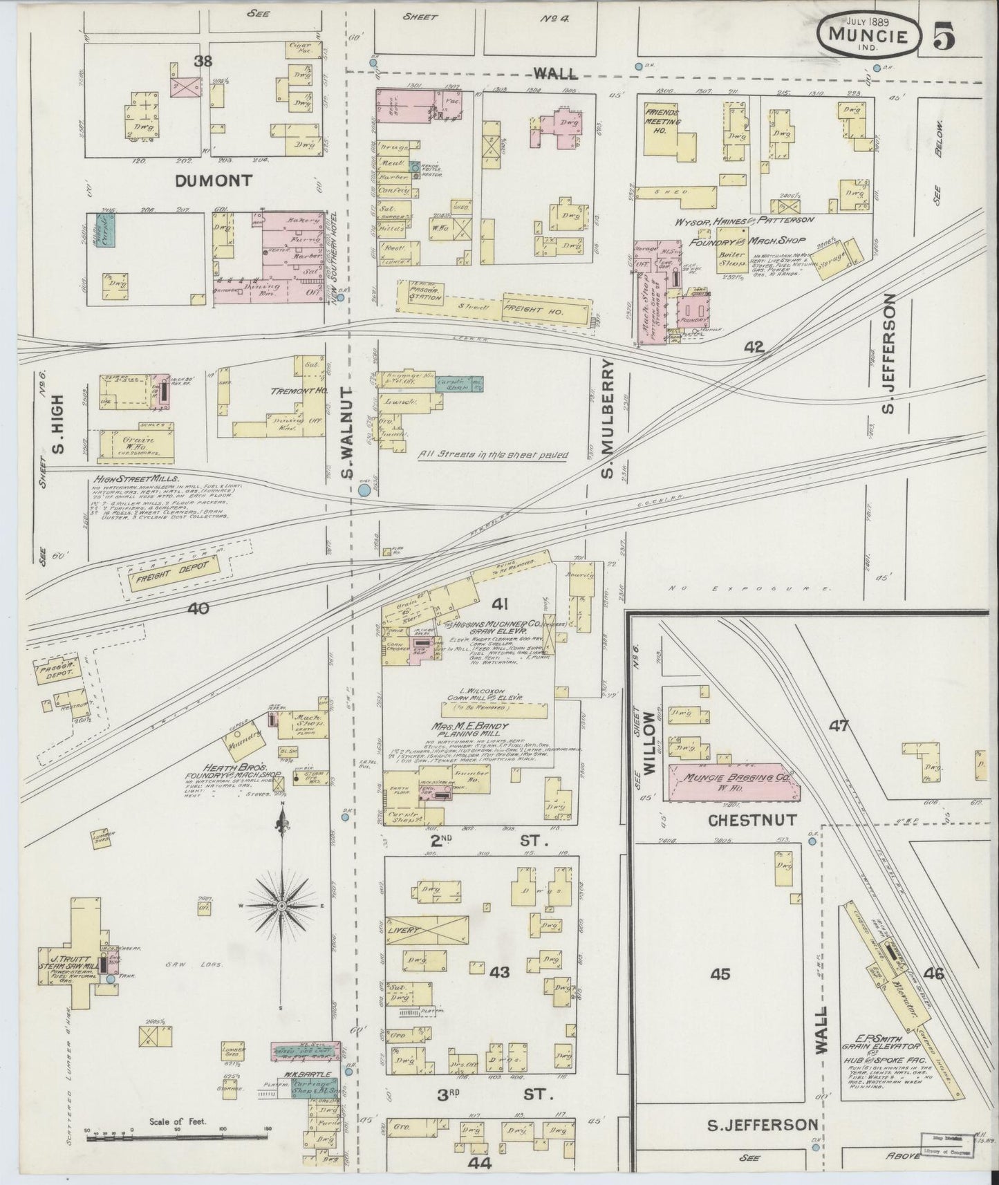 Sanborn Fire Insurance Map from Muncie, Delaware County, Indiana (1889), Sheet #0005 - Complete Map Set gallery image, historic Sanborn map, vintage wall art, Muncie Delaware