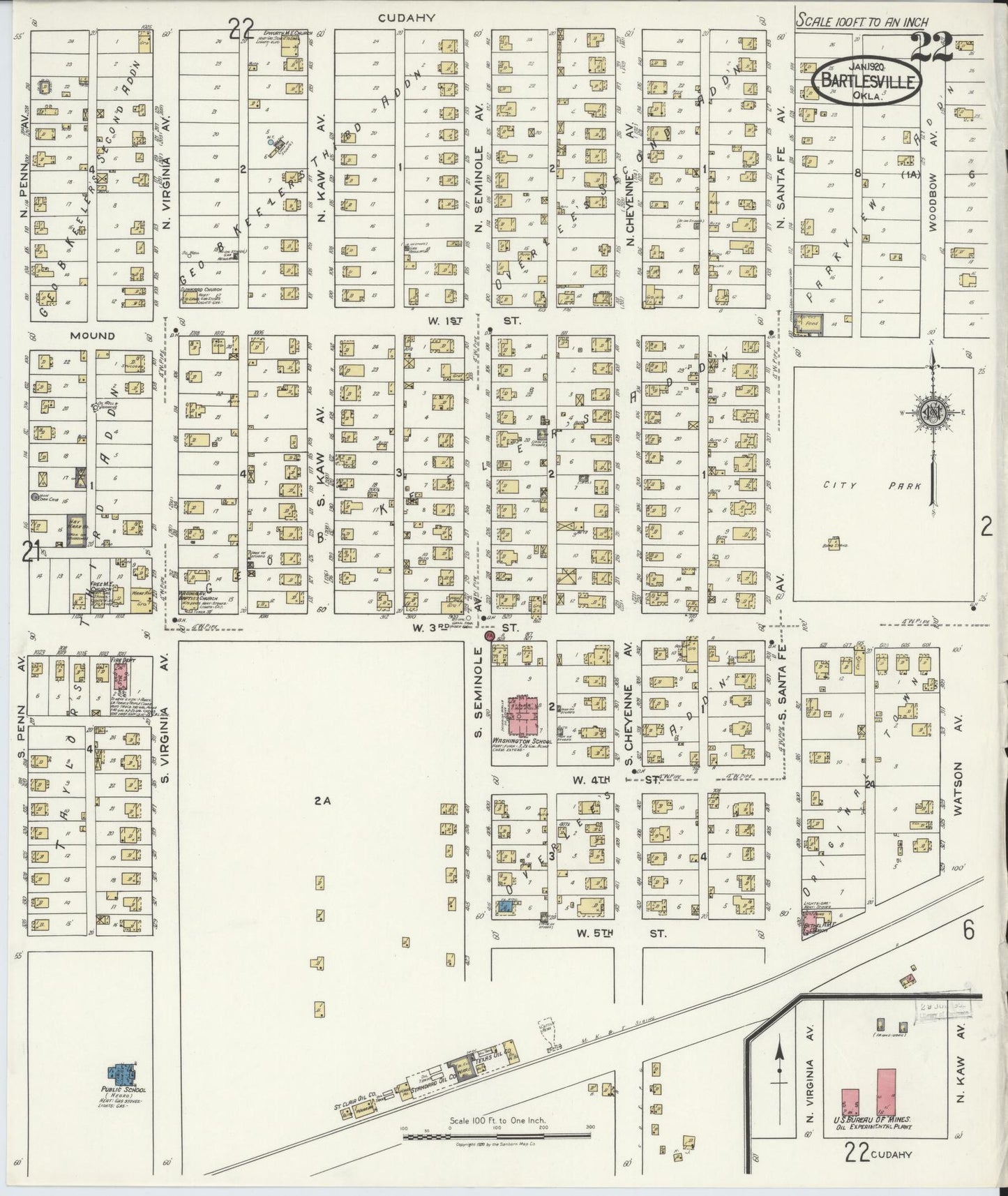 Sanborn Fire Insurance Map from Bartlesville, Washington County, Oklahoma (1920), Sheet #0022 - Complete Map Set gallery image, historic Sanborn map, vintage wall art, Oklahoma Oklahoma