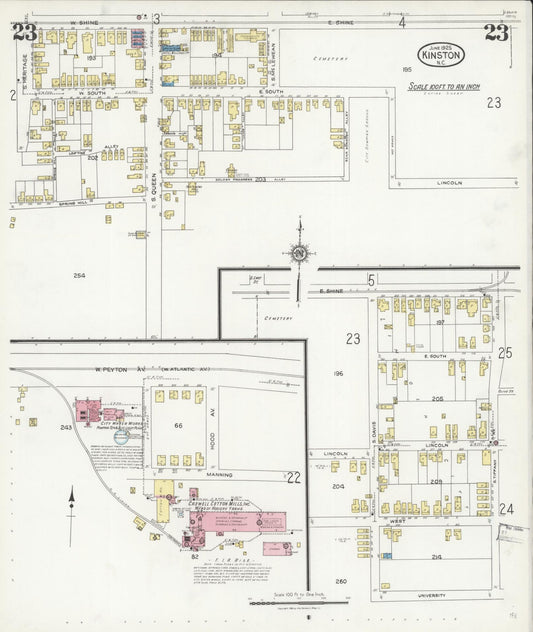 Sanborn Fire Insurance Map from Kinston, Lenoir County, North Carolina (1925), Sheet #0023 - Historic Sanborn Fire Insurance Map Print, vintage old map wall art, antique decor, genealogy gift, North Carolina North Carolina map