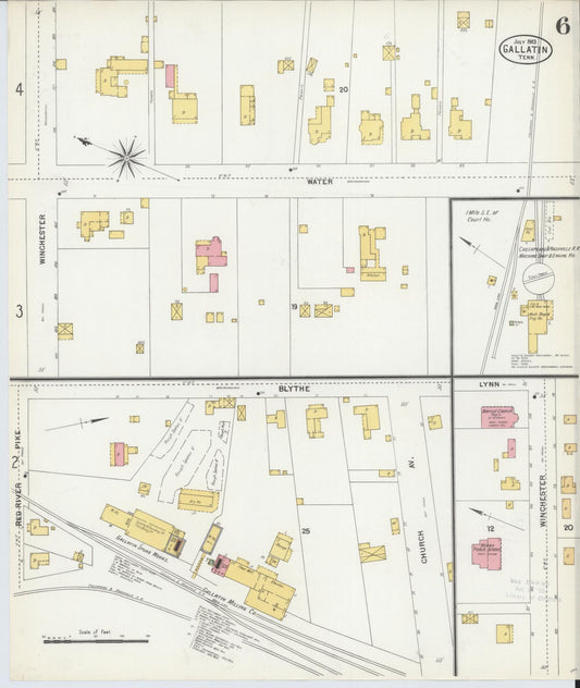 Sanborn Fire Insurance Map from Gallatin, Sumner County, Tennessee (1903), Sheet #0006 - Historic Sanborn Fire Insurance Map Print, vintage old map wall art, antique decor, genealogy gift, Tennessee Tennessee map