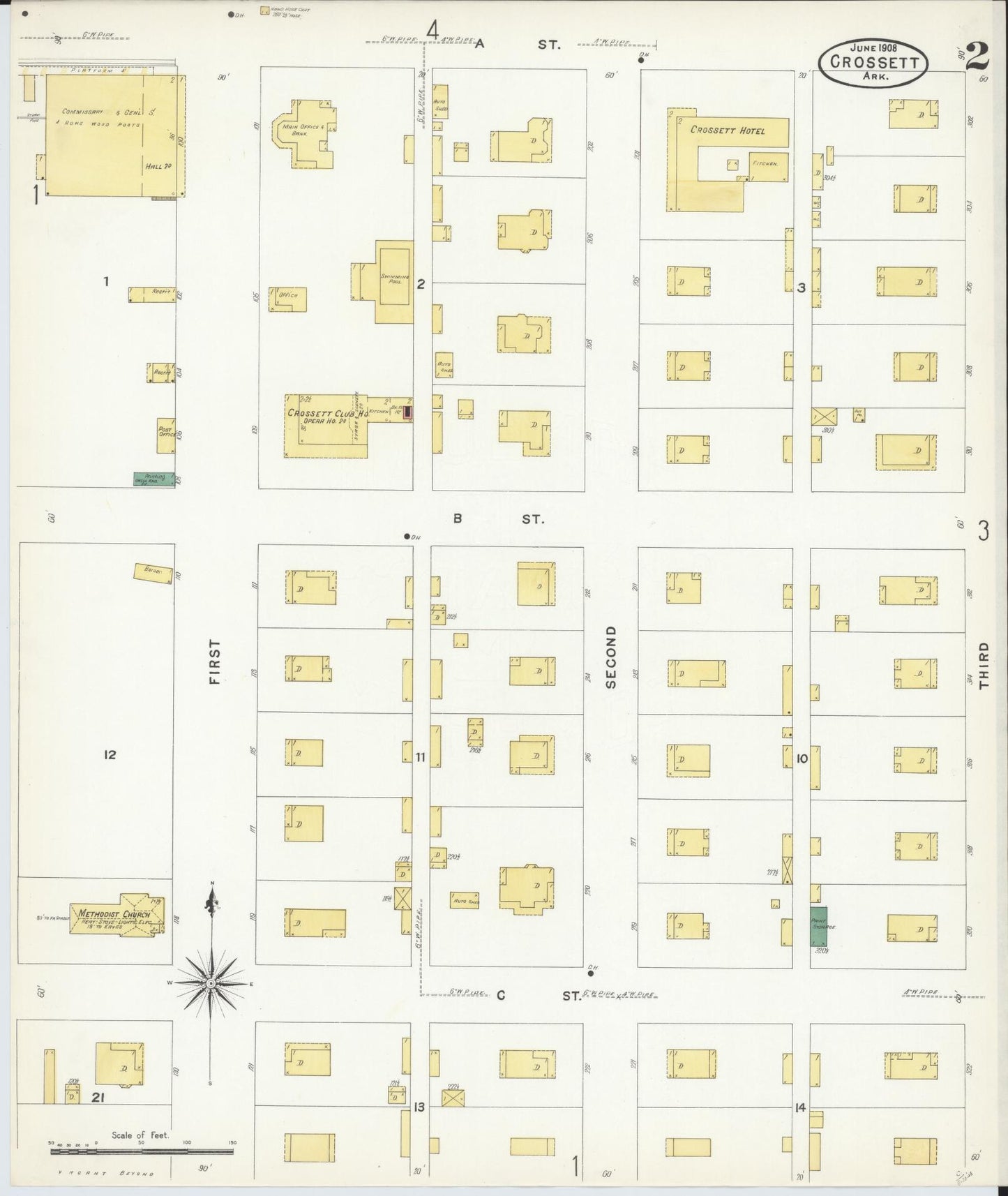 Sanborn Fire Insurance Map from Crossett, Ashley County, Arkansas (1908), Sheet #0002 - Complete Map Set gallery image, historic Sanborn map, vintage wall art, Arkansas Arkansas