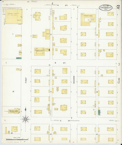 Sanborn Fire Insurance Map from Crossett, Ashley County, Arkansas (1908), Sheet #0002 - Complete Map Set gallery image, historic Sanborn map, vintage wall art, Arkansas Arkansas