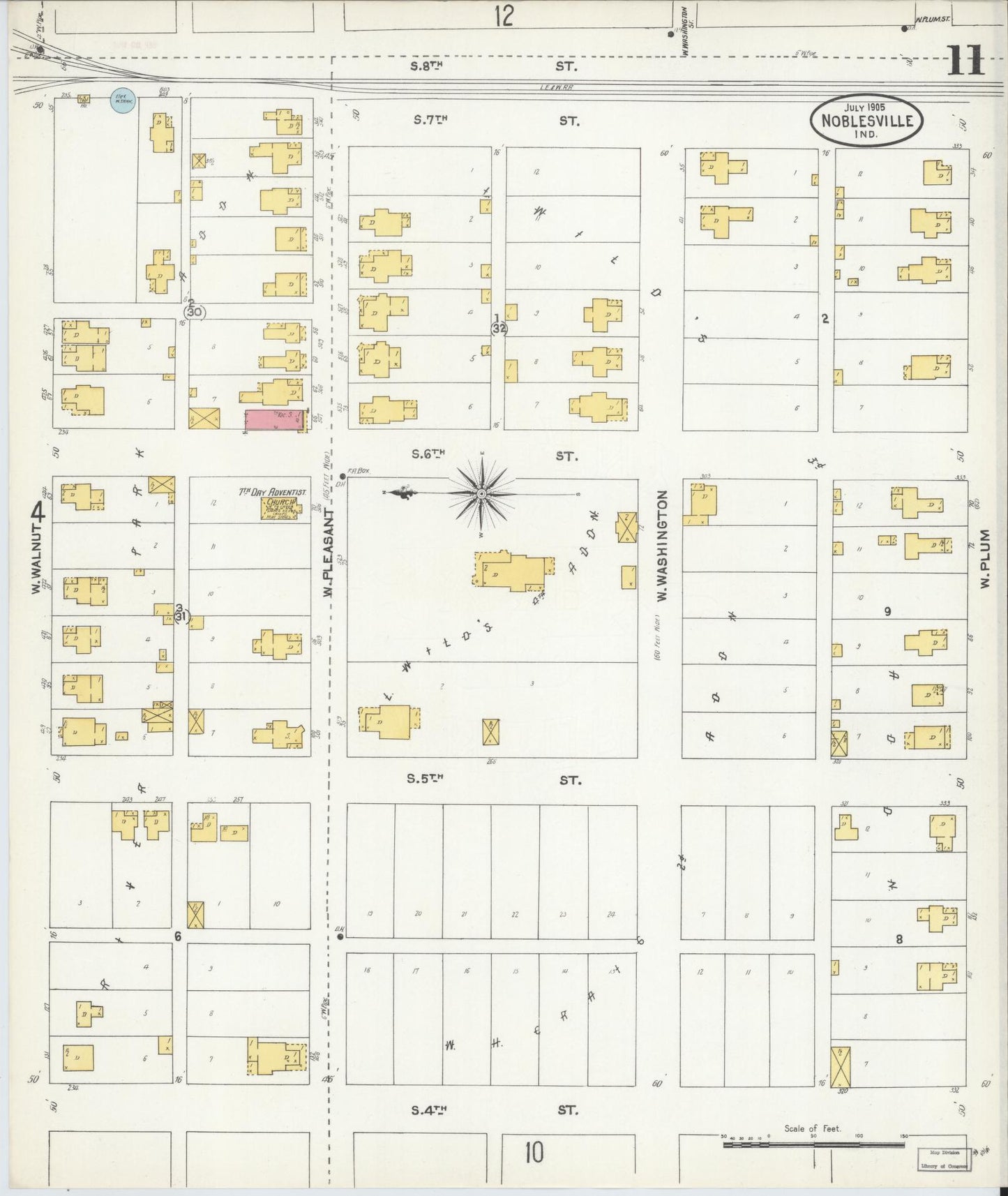 Sanborn Fire Insurance Map from Noblesville, Hamilton County, Indiana (1905), Sheet #0011 - Historic Sanborn Fire Insurance Map Print, vintage old map wall art, antique decor, genealogy gift, Indiana Indiana map