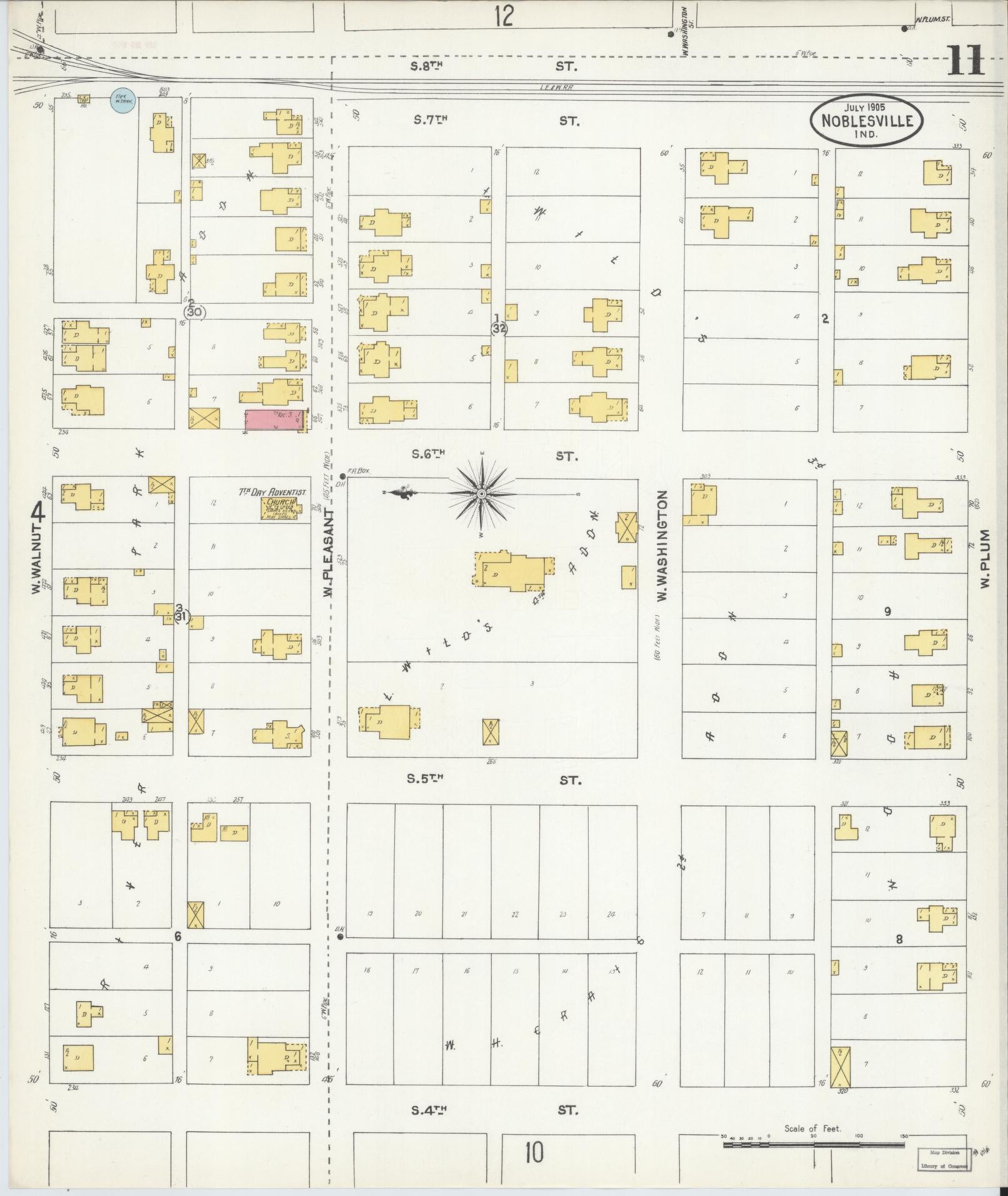 Sanborn Fire Insurance Map from Noblesville, Hamilton County, Indiana (1905), Sheet #0011 - Historic Sanborn Fire Insurance Map Print, vintage old map wall art, antique decor, genealogy gift, Indiana Indiana map