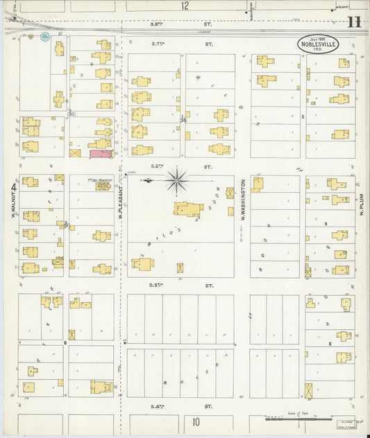 Sanborn Fire Insurance Map from Noblesville, Hamilton County, Indiana (1905), Sheet #0011 - Historic Sanborn Fire Insurance Map Print, vintage old map wall art, antique decor, genealogy gift, Indiana Indiana map