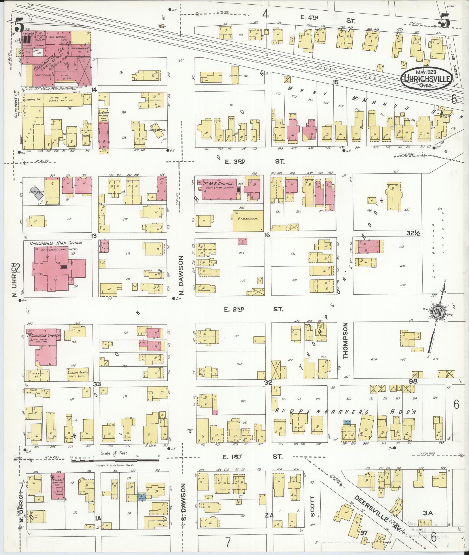 Sanborn Fire Insurance Map from Uhrichsville, Tuscarawas County, Ohio (1923), Sheet #0005 - Complete Map Set gallery image, historic Sanborn map, vintage wall art, Ohio Ohio