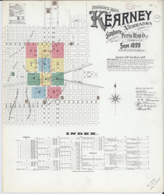Sanborn Fire Insurance Map from Kearney, Buffalo County, Nebraska (1899), Sheet #0001 - Historic Sanborn Fire Insurance Map Print, vintage old map wall art, antique decor, genealogy gift, Nebraska Nebraska map
