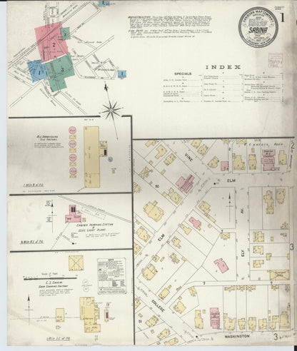 Sanborn Fire Insurance Map from Sabina, Clinton County, Ohio (1907), Sheet #0001 - Historic Sanborn Fire Insurance Map Print, vintage old map wall art, antique decor, genealogy gift, Ohio Ohio map