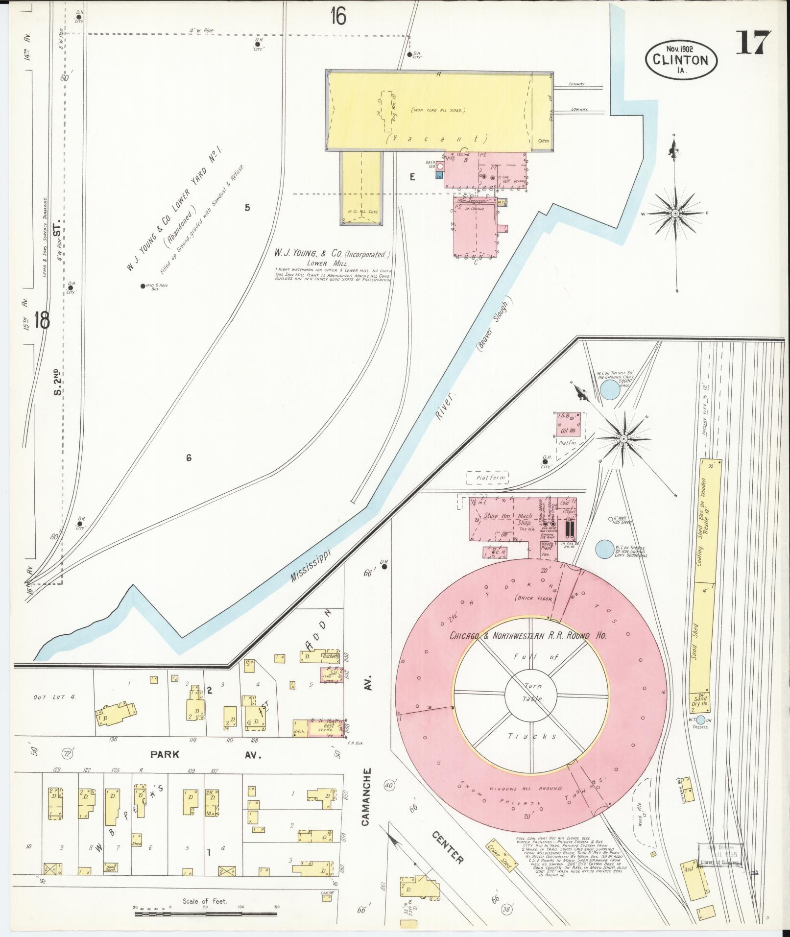 Sanborn Fire Insurance Map from Clinton, Clinton County, Iowa (1902), Sheet #0017 - Historic Sanborn Fire Insurance Map Print, vintage old map wall art