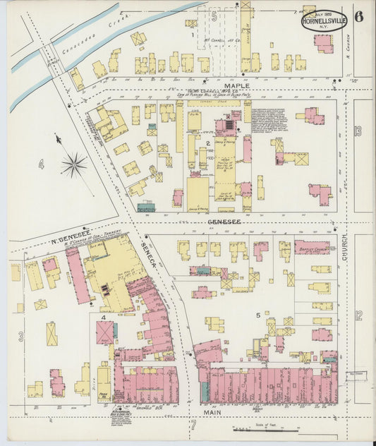 Sanborn Fire Insurance Map from Hornell, Steuben County, New York (1893), Sheet #0006 - Historic Sanborn Fire Insurance Map Print, vintage old map wall art, antique decor, genealogy gift, New York New York map