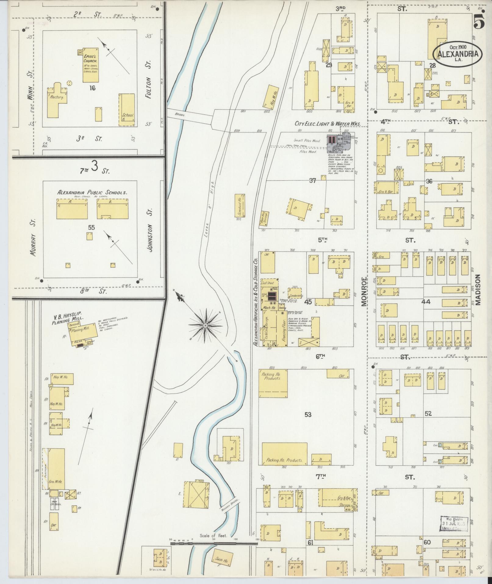 Sanborn Fire Insurance Map from Alexandria, Rapides Parish, Louisiana (1900), Sheet #0005 - Complete Map Set gallery image, historic Sanborn map, vintage wall art, Louisiana Louisiana