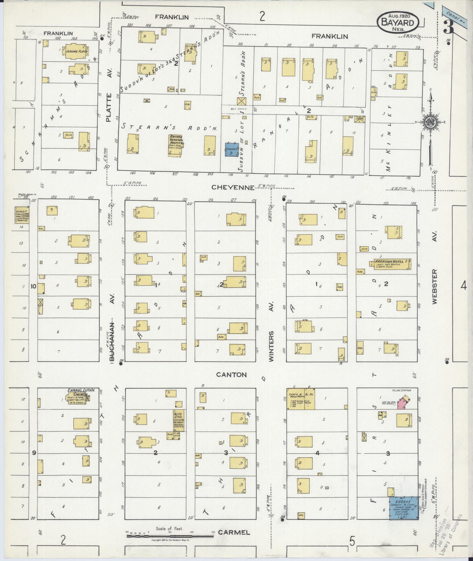 Sanborn Fire Insurance Map from Bayard, Morrill County, Nebraska (1920), Sheet #0003 - Complete Map Set gallery image, historic Sanborn map, vintage wall art, Nebraska Nebraska