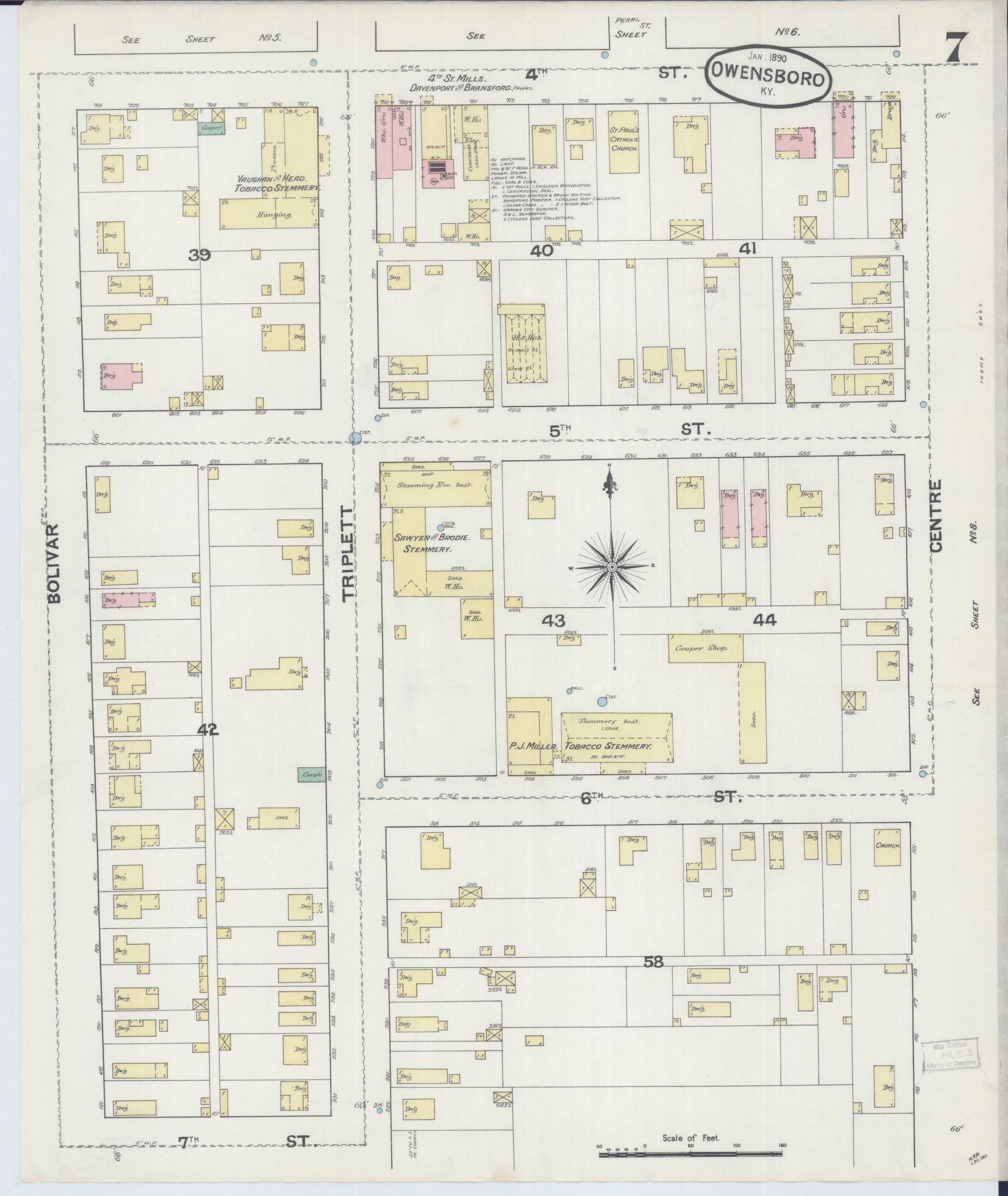 Sanborn Fire Insurance Map from Owensboro, Daviess County, Kentucky (1890), Sheet #0007 - Complete Map Set gallery image, historic Sanborn map, vintage wall art, Kentucky Kentucky