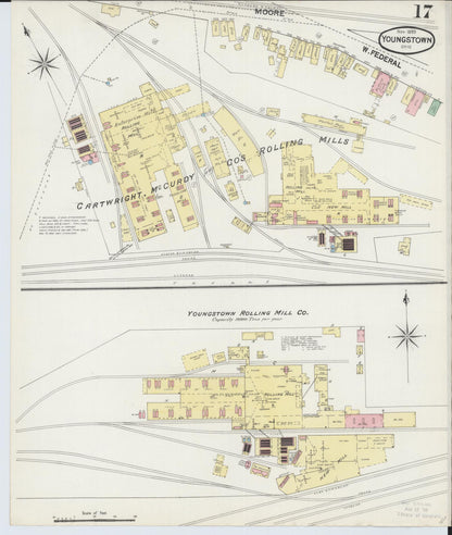 Sanborn Fire Insurance Map from Youngstown, Mahoning County, Ohio (1889), Sheet #0017 - Historic Sanborn Fire Insurance Map Print, vintage old map wall art, antique decor, genealogy gift, Ohio Ohio map