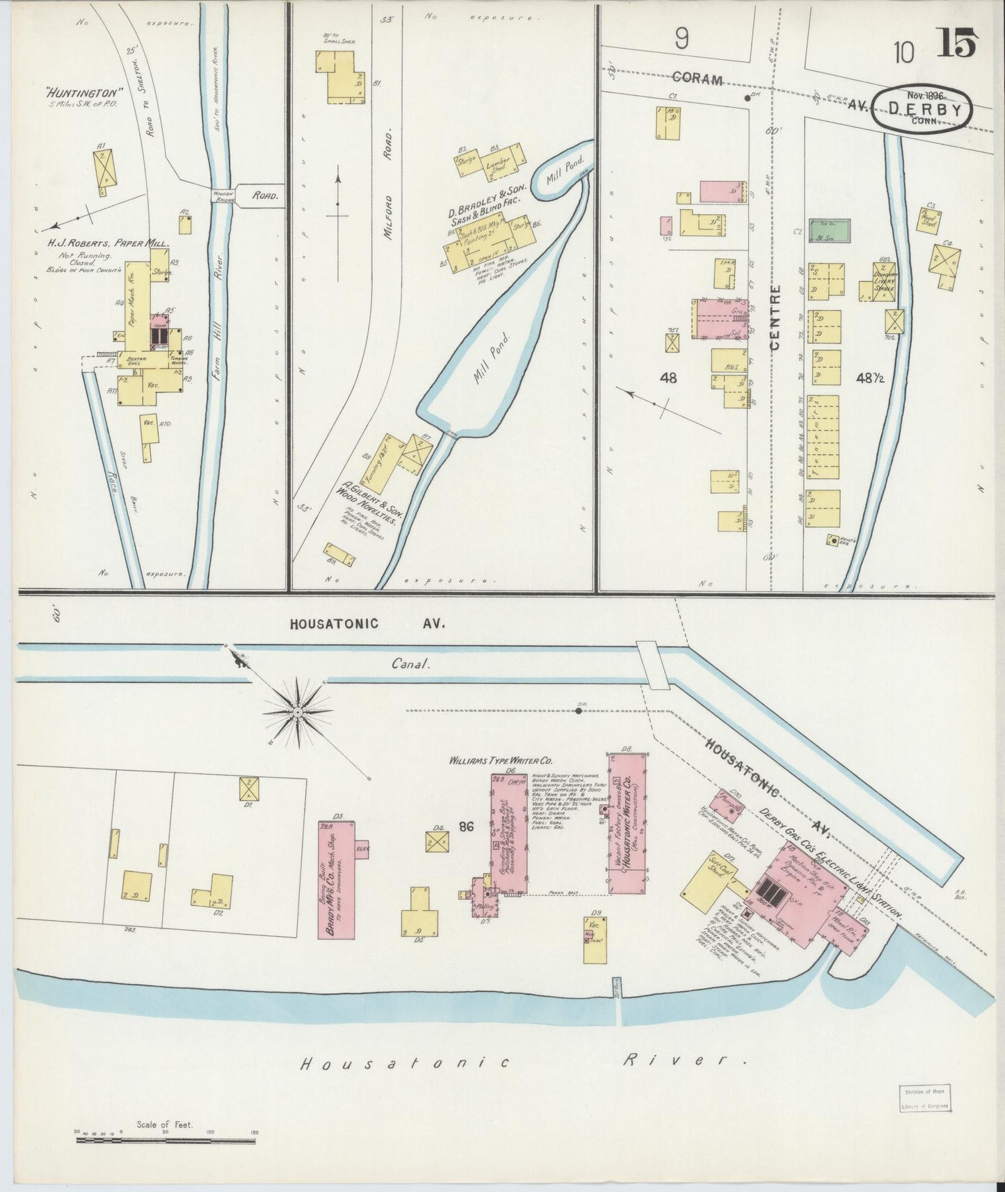 Sanborn Fire Insurance Map from Derby, New Haven County, Connecticut (1896), Sheet #0015 - Complete Map Set gallery image, historic Sanborn map, vintage wall art, Connecticut Connecticut