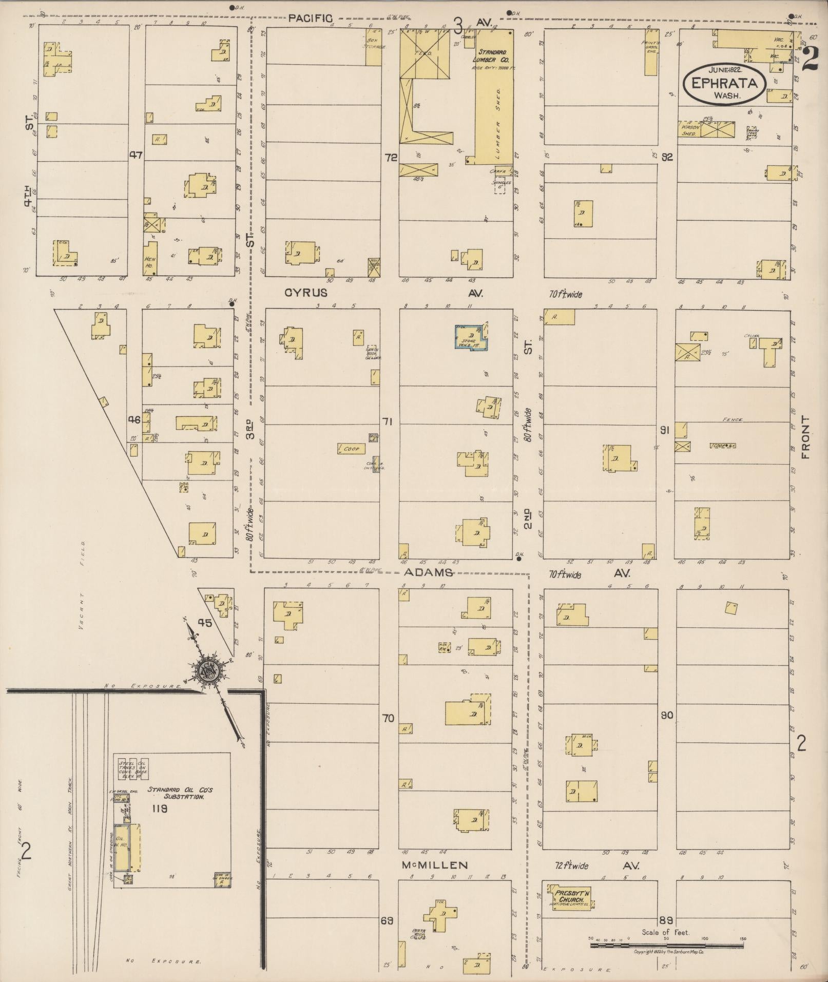 Sanborn Fire Insurance Map from Ephrata, Grant County, Washington (1922), Sheet #0002 - Complete Map Set gallery image, historic Sanborn map, vintage wall art, Washington Washington