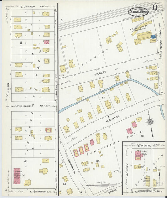 Sanborn Fire Insurance Map from Downers Grove, Dupage County, Illinois (1921), Sheet #0011 - Historic Sanborn Fire Insurance Map Print, vintage old map wall art, antique decor, genealogy gift, Illinois Illinois map