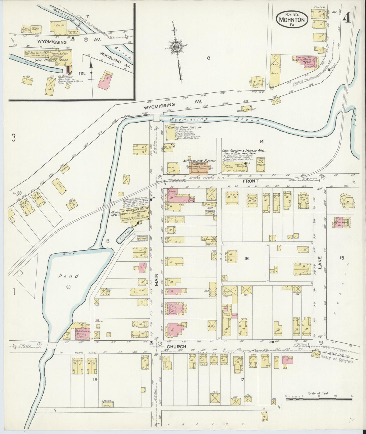 Sanborn Fire Insurance Map from Mohnton, Berks County, Pennsylvania (1912), Sheet #0004 - Historic Sanborn Fire Insurance Map Print, vintage old map wall art, antique decor, genealogy gift, Pennsylvania Pennsylvania map