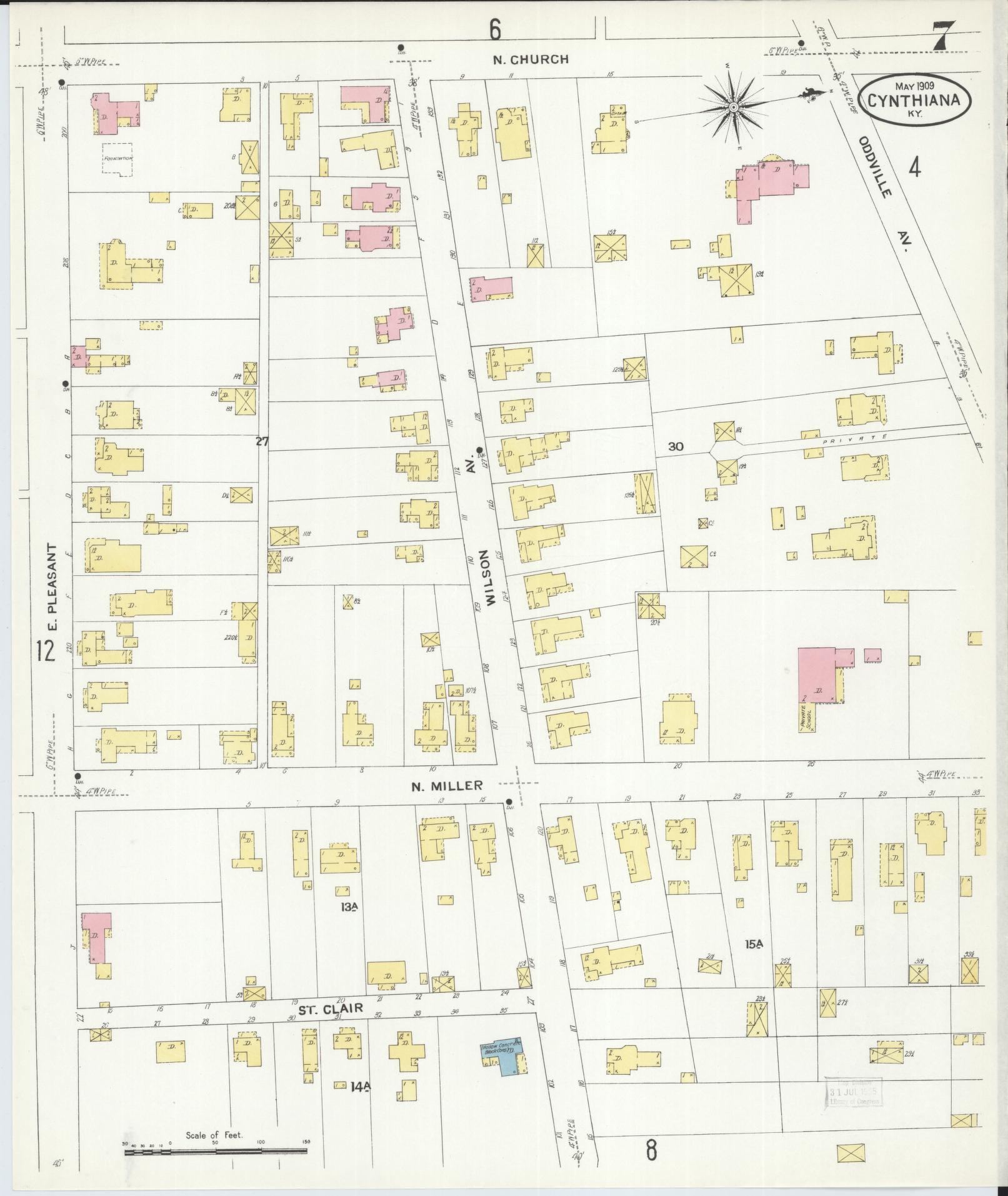 Sanborn Fire Insurance Map from Cynthiana, Harrison County, Kentucky (1909), Sheet #0007 - Historic Sanborn Fire Insurance Map Print, vintage old map wall art, antique decor, genealogy gift, Kentucky Kentucky map