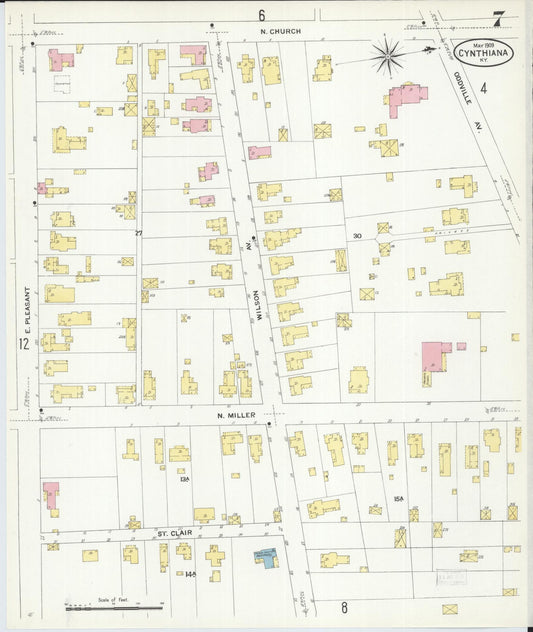 Sanborn Fire Insurance Map from Cynthiana, Harrison County, Kentucky (1909), Sheet #0007 - Historic Sanborn Fire Insurance Map Print, vintage old map wall art, antique decor, genealogy gift, Kentucky Kentucky map