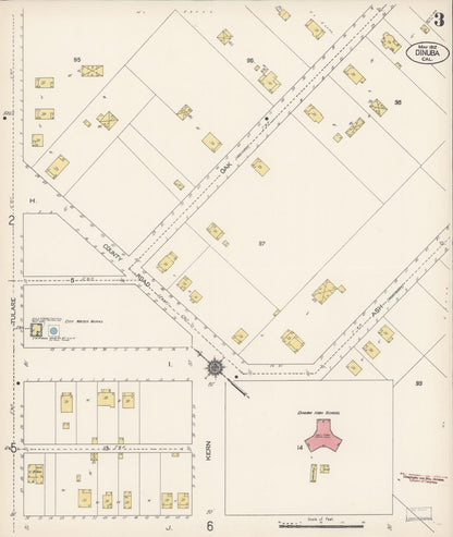 Sanborn Fire Insurance Map from Dinuba, Tulare County, California (1912), Sheet #0003 - Historic Sanborn Fire Insurance Map Print, vintage old map wall art, antique decor, genealogy gift, California California map