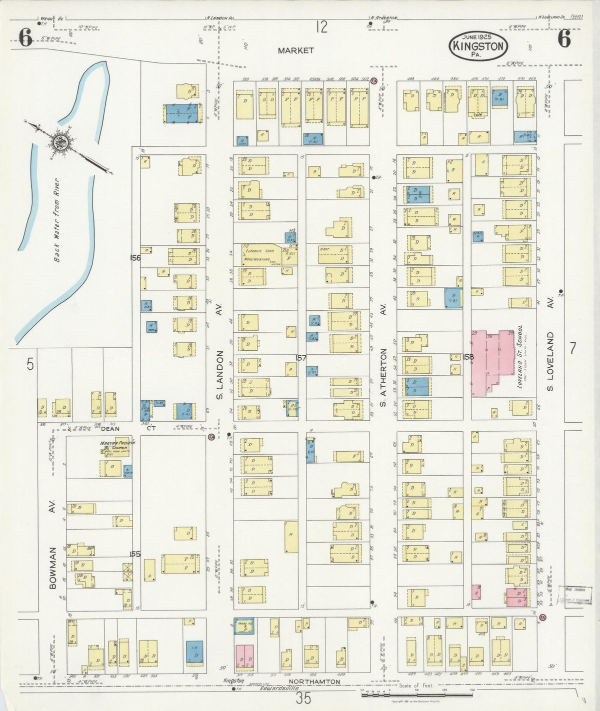 Sanborn Fire Insurance Map from Kingston, Luzerne County, Pennsylvania (1925), Sheet #0006 - Complete Map Set gallery image, historic Sanborn map, vintage wall art, Pennsylvania Pennsylvania