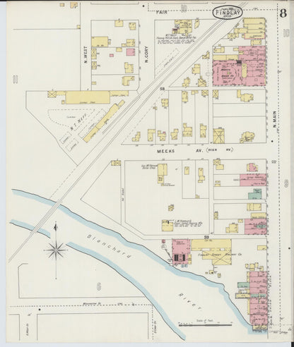 Sanborn Fire Insurance Map from Findlay, Hancock County, Ohio (1895), Sheet #0008 - Complete Map Set gallery image, historic Sanborn map, vintage wall art, Ohio Ohio