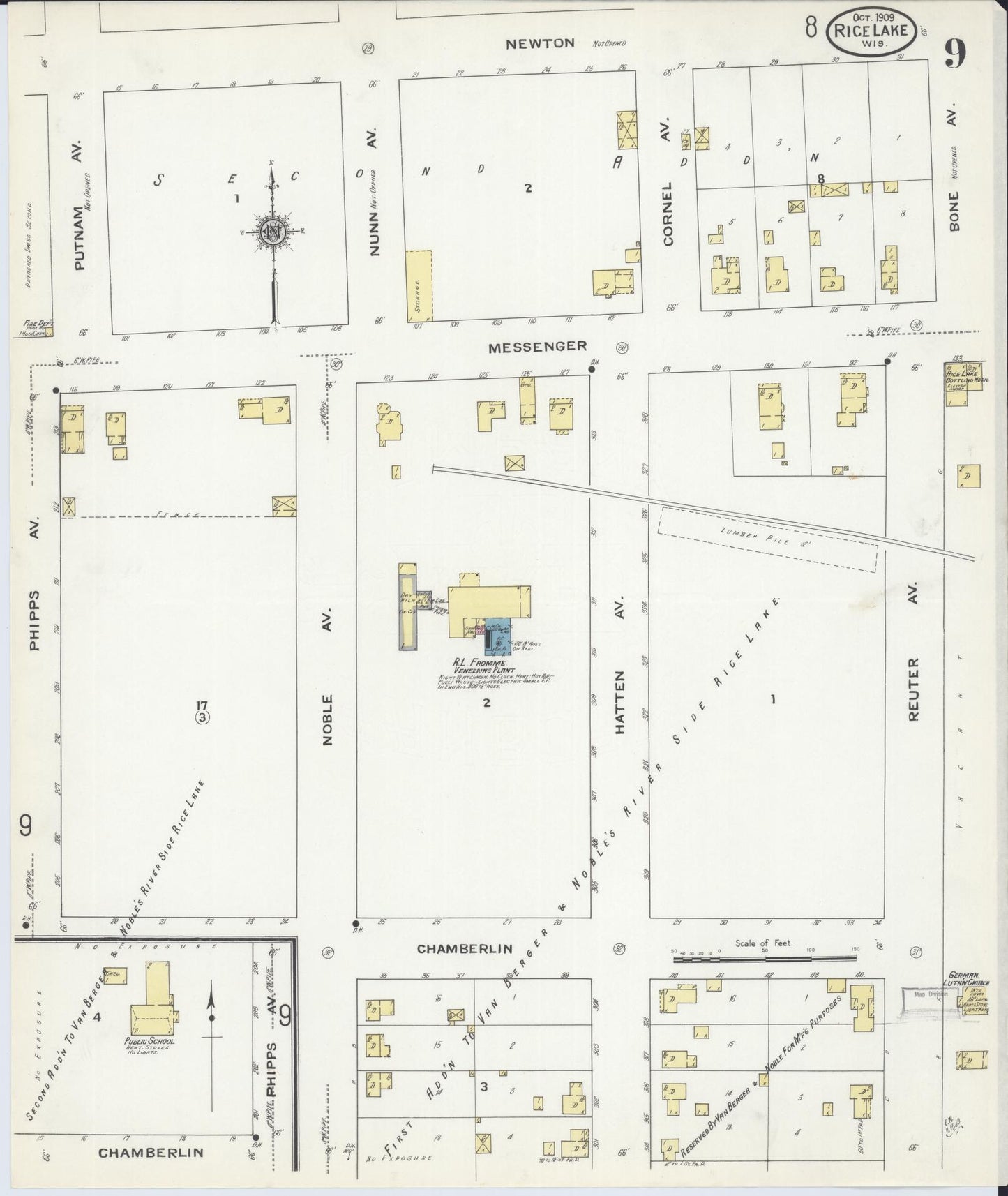 Sanborn Fire Insurance Map from Rice Lake, Barron County, Wisconsin (1909), Sheet #0009 - Complete Map Set gallery image, historic Sanborn map, vintage wall art, Wisconsin Wisconsin