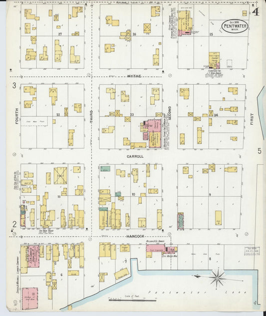 Sanborn Fire Insurance Map from Pentwater, Oceana County, Michigan (1899), Sheet #0004 - Historic Sanborn Fire Insurance Map Print, vintage old map wall art, antique decor, genealogy gift, Michigan Michigan map