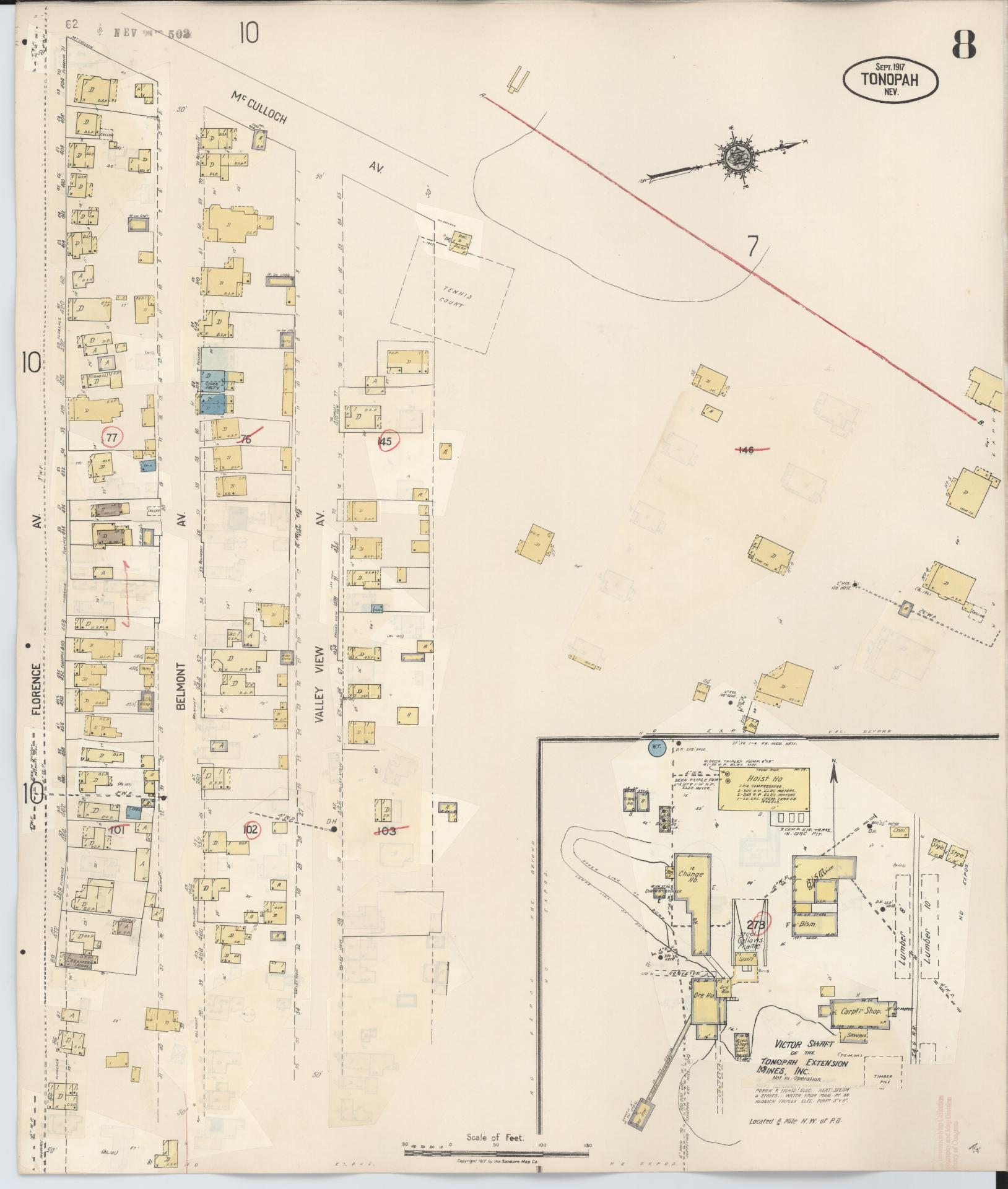 Sanborn Fire Insurance Map from Tonopah, Nye County, Nevada (1941), Sheet #0008 - Historic Sanborn Fire Insurance Map Print, vintage old map wall art, antique decor, genealogy gift, Nevada Nevada map