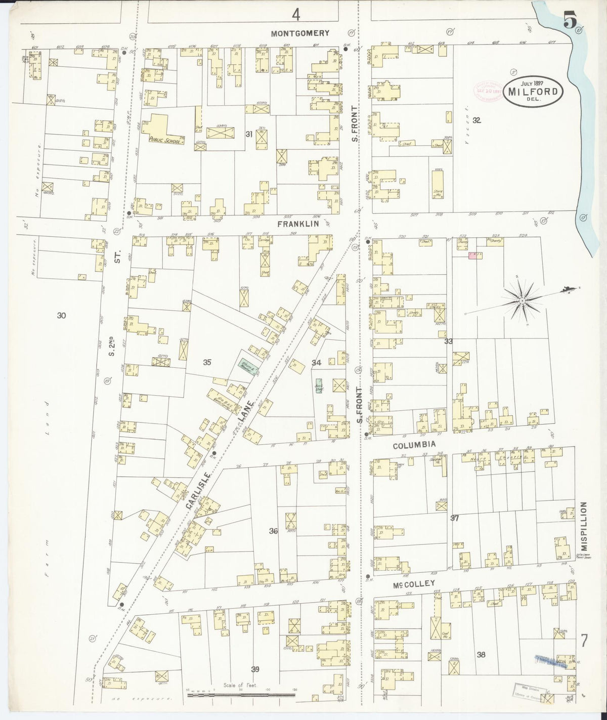 Sanborn Fire Insurance Map from Milford, Kent And Sussex Counties, Delaware (1897), Sheet #0005 - Complete Map Set gallery image, historic Sanborn map, vintage wall art, Delaware Delaware