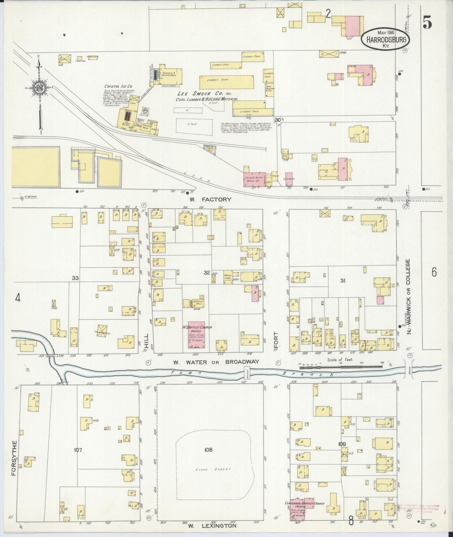 Sanborn Fire Insurance Map from Harrodsburg, Mercer County, Kentucky (1914), Sheet #0005 - Historic Sanborn Fire Insurance Map Print, vintage old map wall art, antique decor, genealogy gift, Kentucky Kentucky map