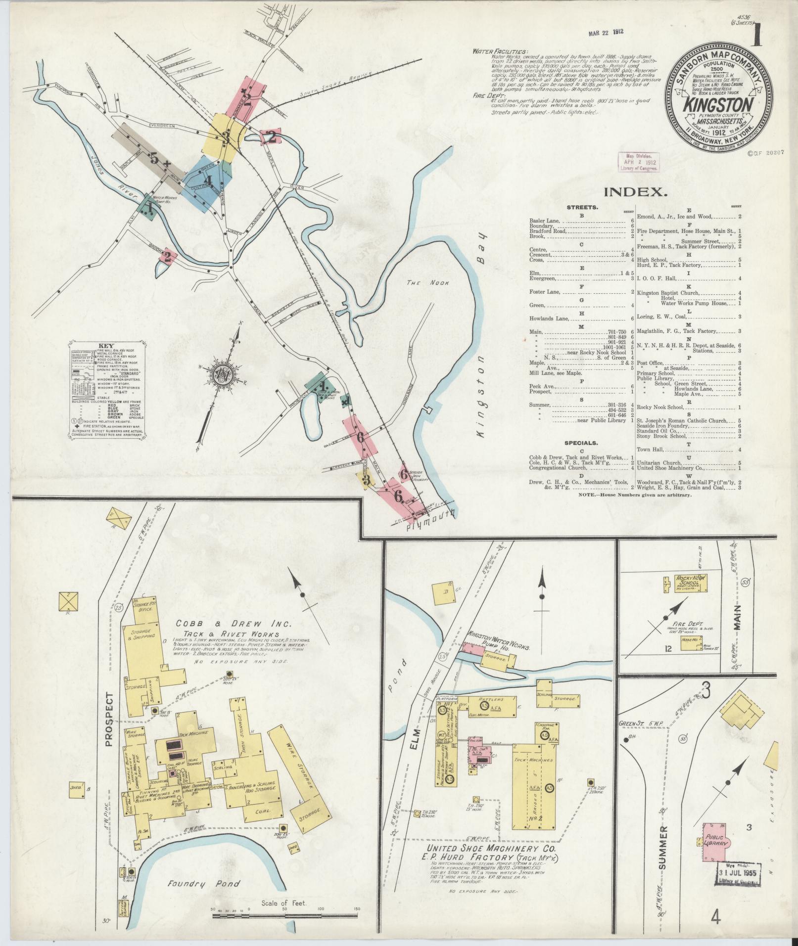 Sanborn Fire Insurance Map from Kingston, Plymouth County, Massachusetts (1912), Sheet #0001 - Complete Map Set gallery image, historic Sanborn map, vintage wall art, Massachusetts Massachusetts