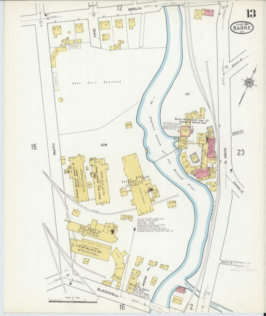 Sanborn Fire Insurance Map from Barre, Washington County, Vermont (1916), Sheet #0013 - Historic Sanborn Fire Insurance Map Print, vintage old map wall art, antique decor, genealogy gift, Vermont Vermont map