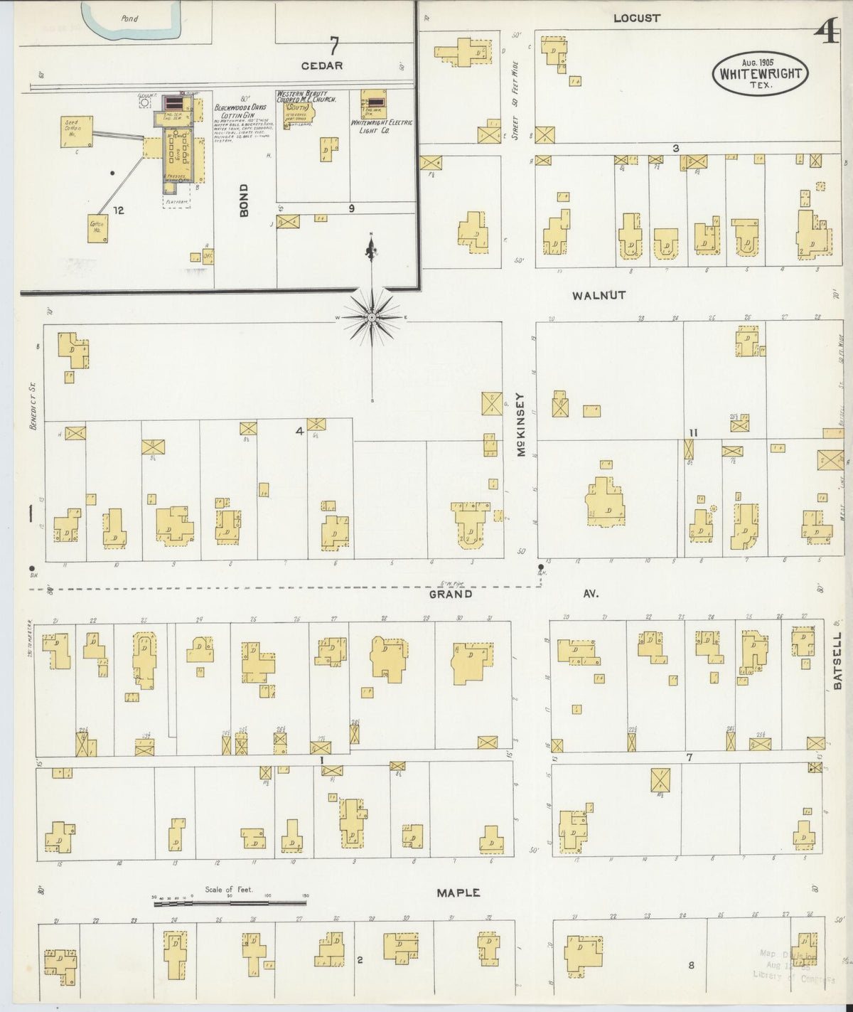 Sanborn Fire Insurance Map from Whitewright, Grayson County, Texas (1905), Sheet #0004 - Complete Map Set gallery image, historic Sanborn map, vintage wall art, Texas Texas