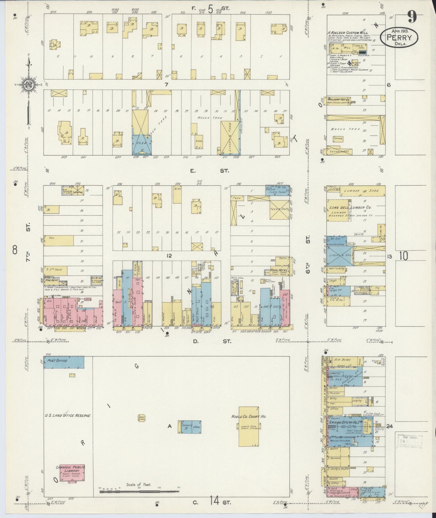 Sanborn Fire Insurance Map from Perry, Noble County, Oklahoma (1913), Sheet #0009 - Complete Map Set gallery image, historic Sanborn map, vintage wall art, Oklahoma Oklahoma