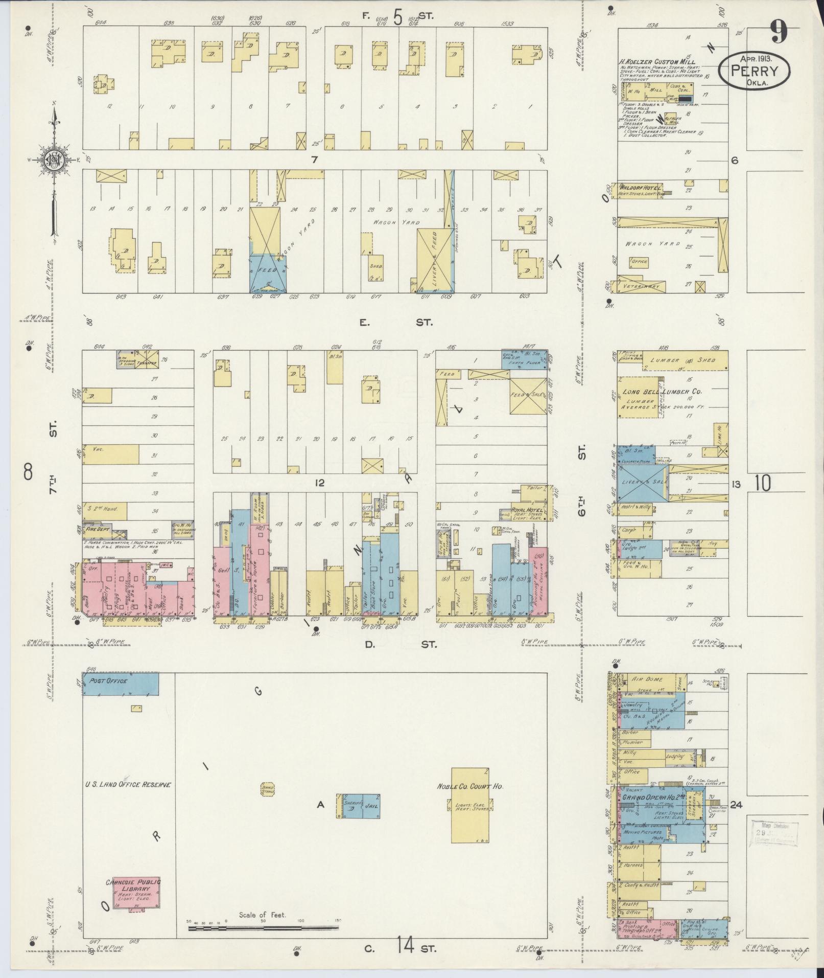 Sanborn Fire Insurance Map from Perry, Noble County, Oklahoma (1913), Sheet #0009 - Complete Map Set gallery image, historic Sanborn map, vintage wall art, Oklahoma Oklahoma
