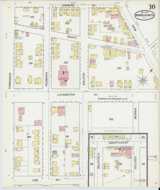 Sanborn Fire Insurance Map from New Brunswick, Middlesex County, New Jersey (1892), Sheet #0016 - Historic Sanborn Fire Insurance Map Print, vintage old map wall art, antique decor, genealogy gift, New Jersey New Jersey map