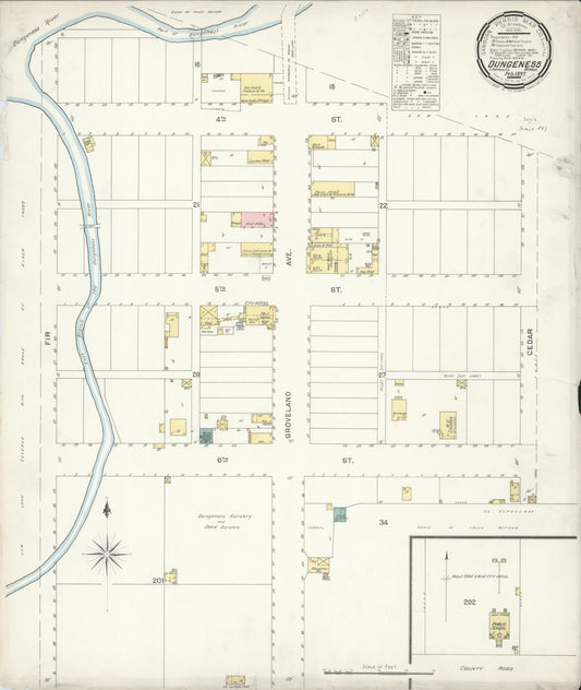 Sanborn Fire Insurance Map from Dungeness, Clallam County, Washington (1897), Sheet #0001 - Historic Sanborn Fire Insurance Map Print, vintage old map wall art, antique decor, genealogy gift, Washington Washington map