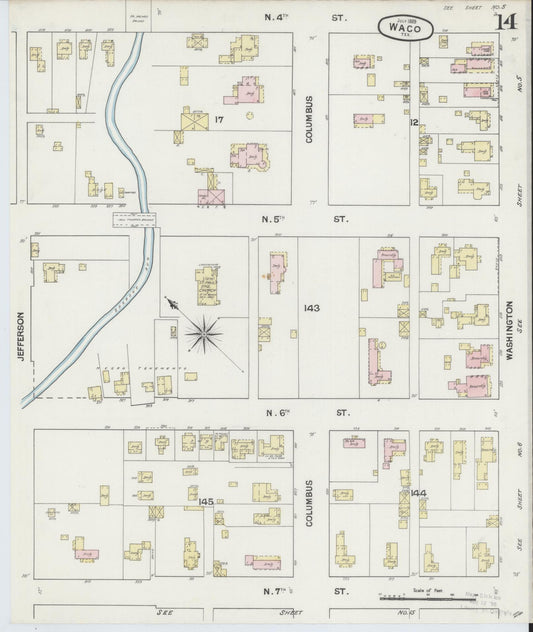 Sanborn Fire Insurance Map from Waco, McLennan County, Texas (1889), Sheet #0014 - Historic Sanborn Fire Insurance Map Print, vintage old map wall art, antique decor, genealogy gift, Texas Texas map