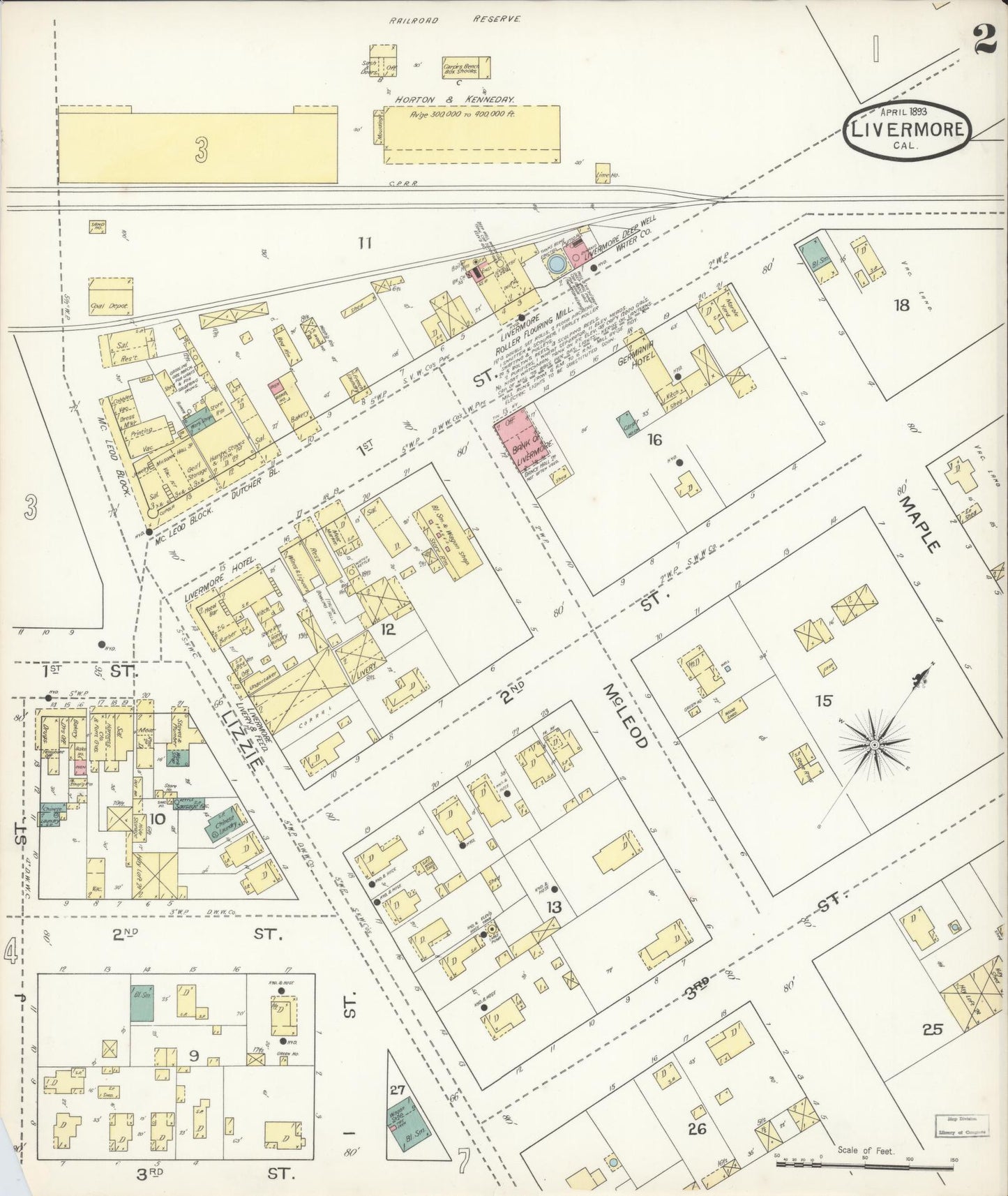 Sanborn Fire Insurance Map from Livermore, Alameda County, California (1893), Sheet #0002 - Complete Map Set gallery image, historic Sanborn map, vintage wall art, California California