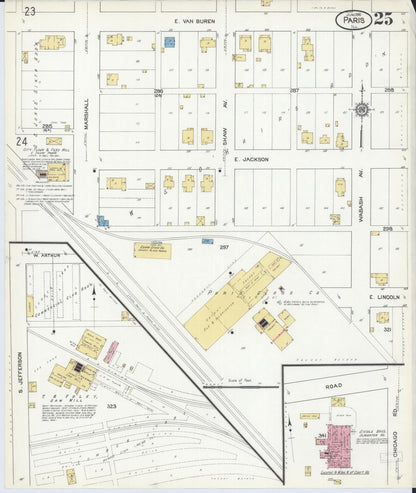 Sanborn Fire Insurance Map from Paris, Edgar County, Illinois (1916), Sheet #0025 - Historic Sanborn Fire Insurance Map Print, vintage old map wall art, antique decor, genealogy gift, Illinois Illinois map