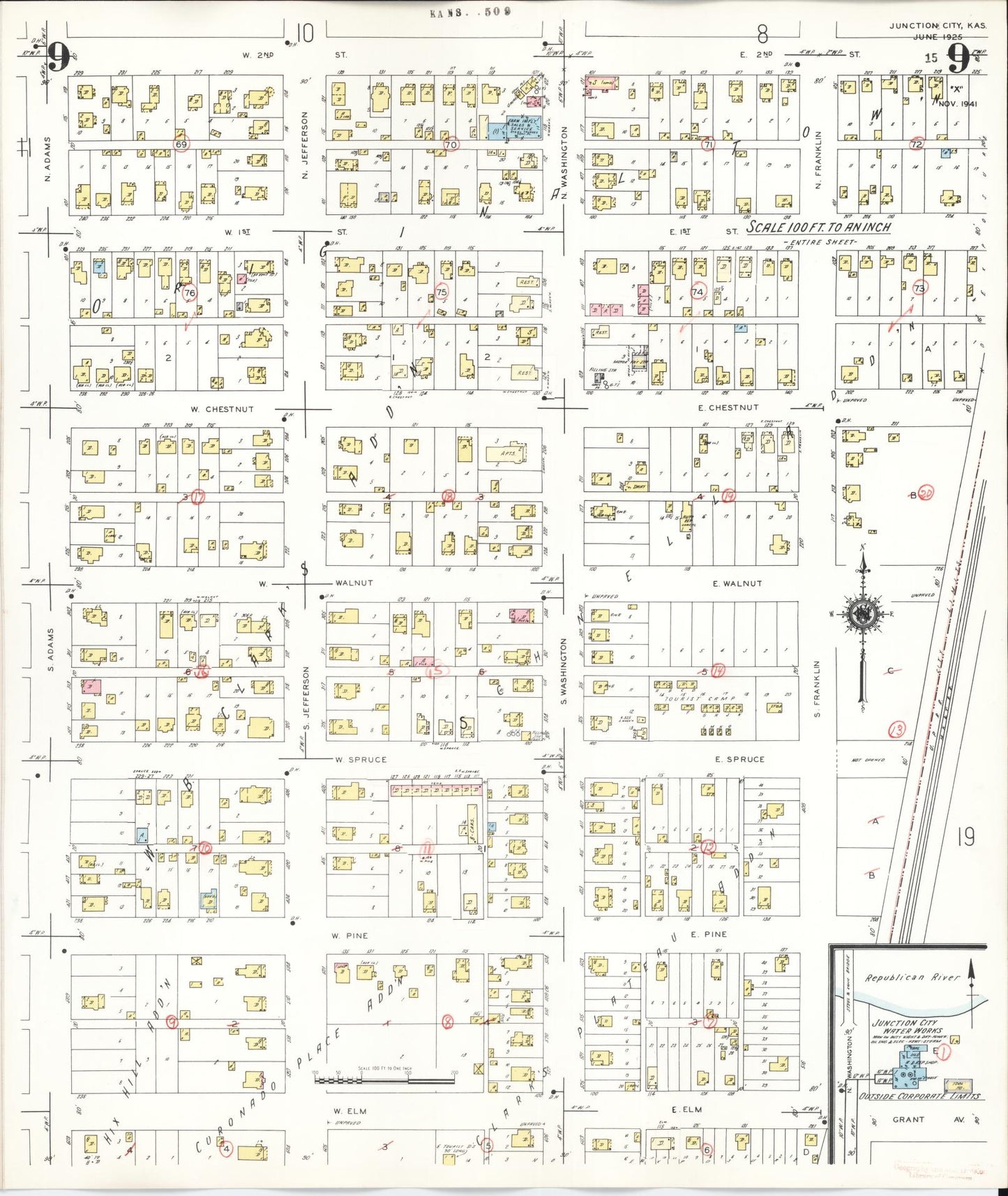 Sanborn Fire Insurance Map from Junction City, Geary County, Kansas (1947), Sheet #0009 - Historic Sanborn Fire Insurance Map Print, vintage old map wall art, antique decor, genealogy gift, Kansas Kansas map