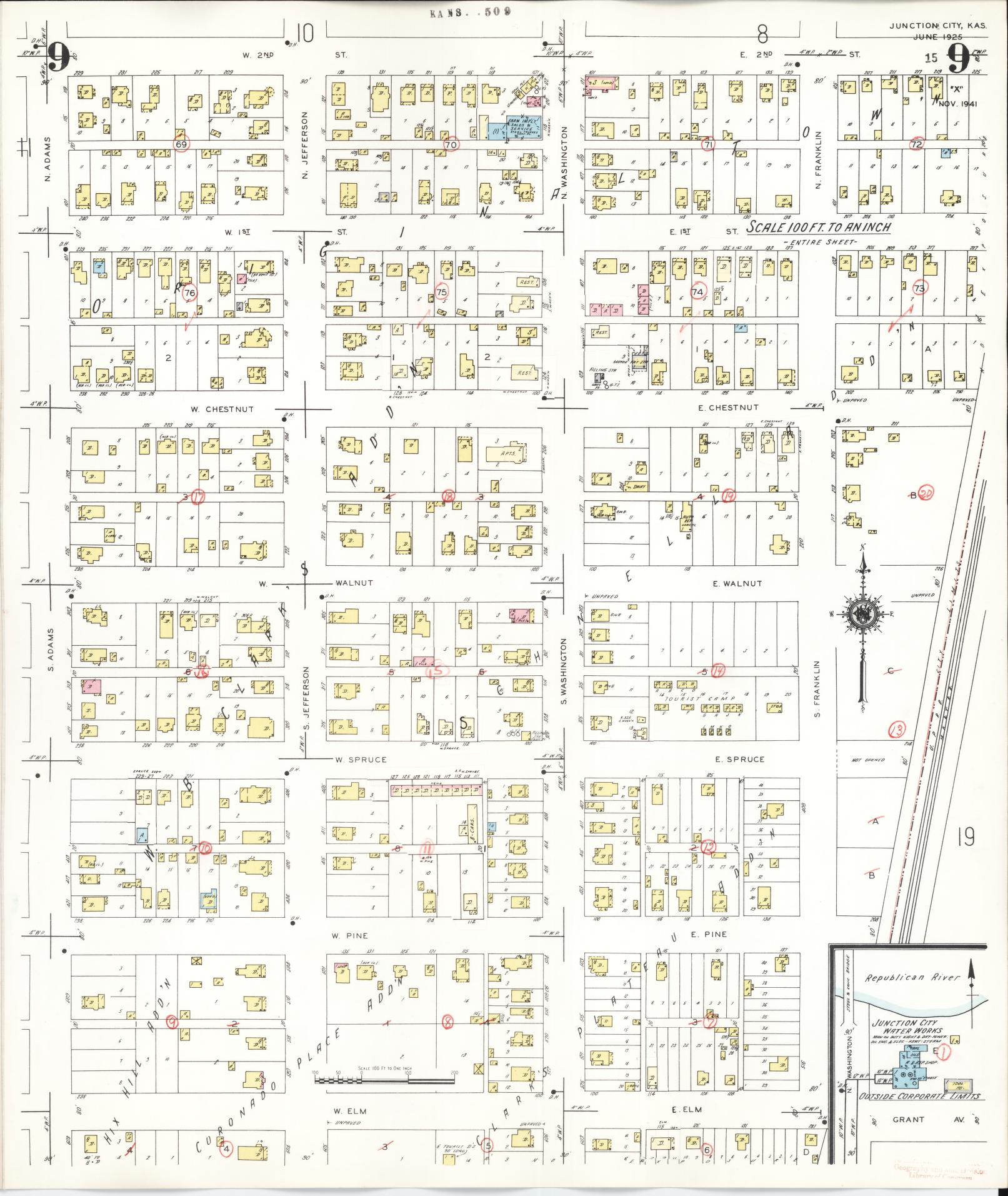 Sanborn Fire Insurance Map from Junction City, Geary County, Kansas (1947), Sheet #0009 - Historic Sanborn Fire Insurance Map Print, vintage old map wall art, antique decor, genealogy gift, Kansas Kansas map