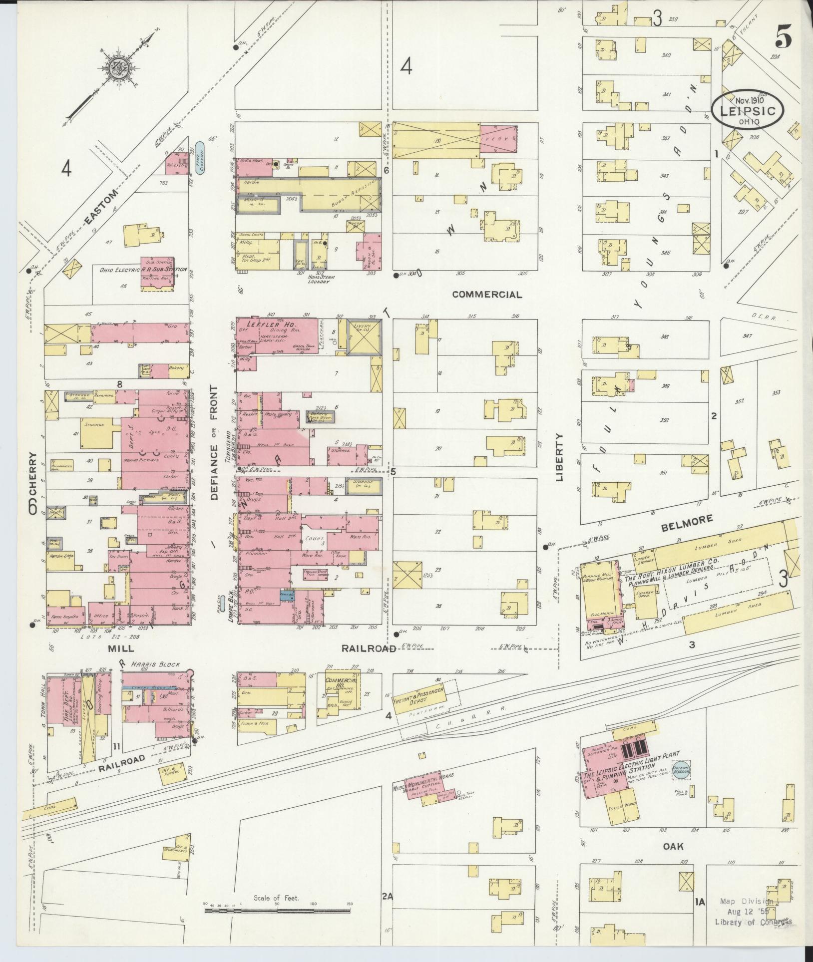 Sanborn Fire Insurance Map from Leipsic, Putnam County, Ohio (1910), Sheet #0005 - Complete Map Set gallery image, historic Sanborn map, vintage wall art, Ohio Ohio