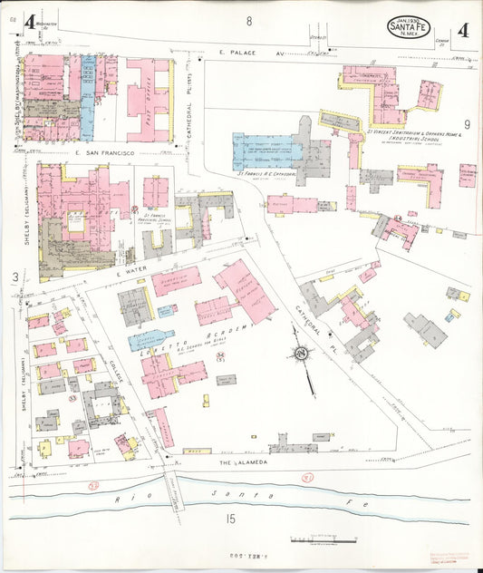 Sanborn Fire Insurance Map from Santa Fe, Santa Fe County, New Mexico (1948), Sheet #0004 - Historic Sanborn Fire Insurance Map Print, vintage old map wall art, antique decor, genealogy gift, New Mexico New Mexico map